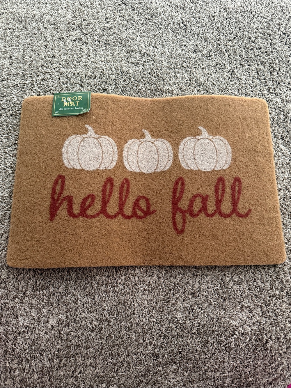Hello Fall Pumpkin Coir Door Mat - Brown